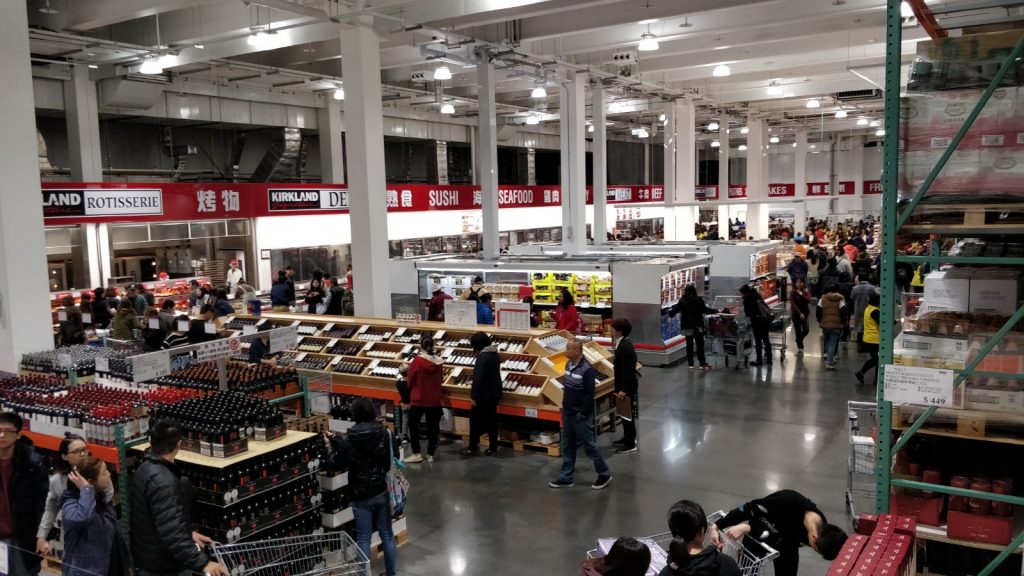 An overview of Costco in Taiwan from the descending escalator