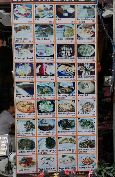 Chiang Mai men prices at a local restaurant